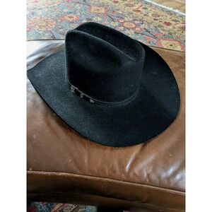 Cowboy Hat Black Wool Felt Twister Size 7 1/8 with Decorative Band Crisp & Clean